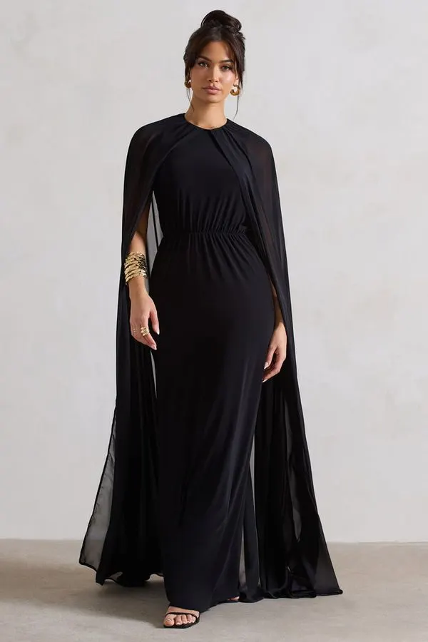 Raven Chiffon Cape Maxi Dress