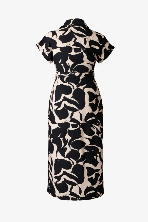 Noir Print Belted Midi Dress