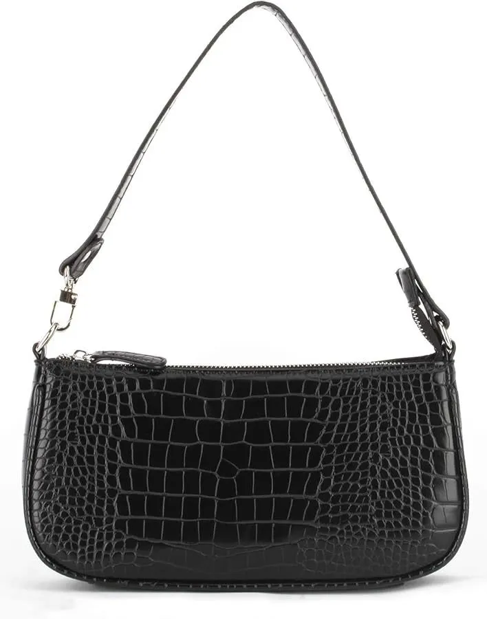 Obsidian Croc-Effect Shoulder Bag