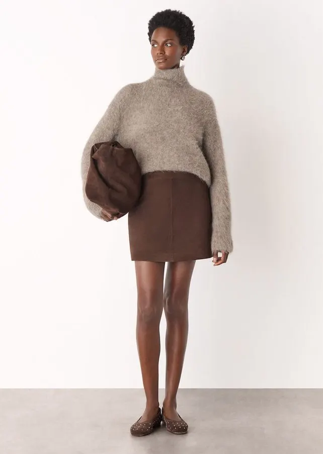 Cocoa Suede A-Line Skirt