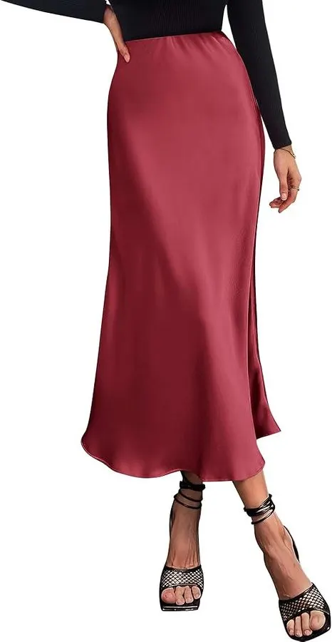 Scarlet Satin Midi Skirt