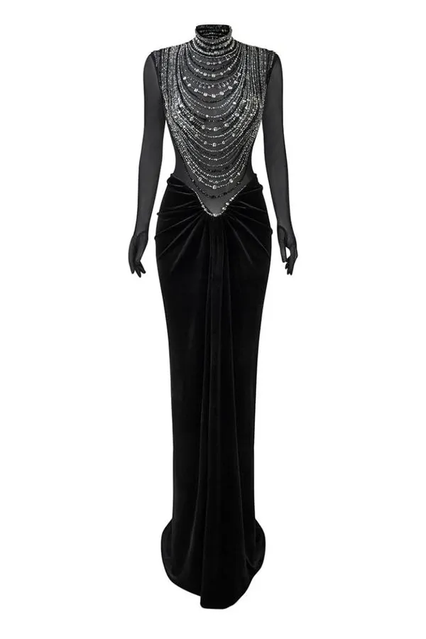 Colonnade Draped Black Gown