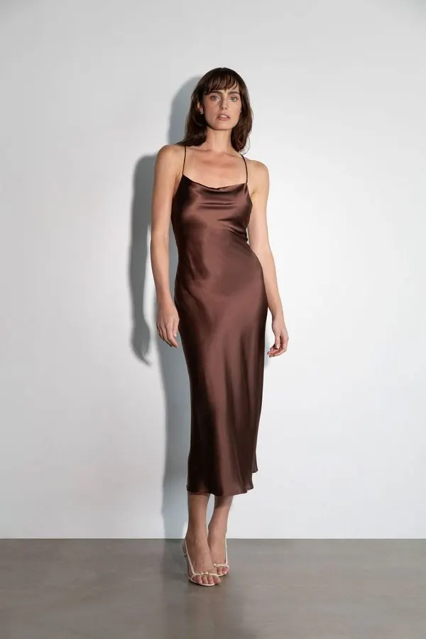 Espresso Satin Slip Dress