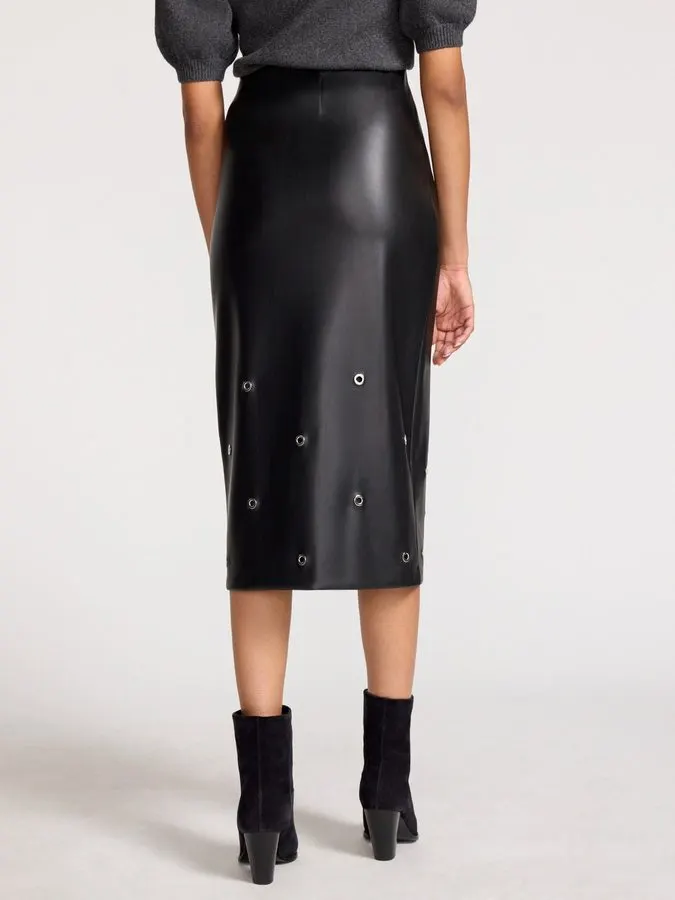 Onyx Wrap Leather Midi Skirt