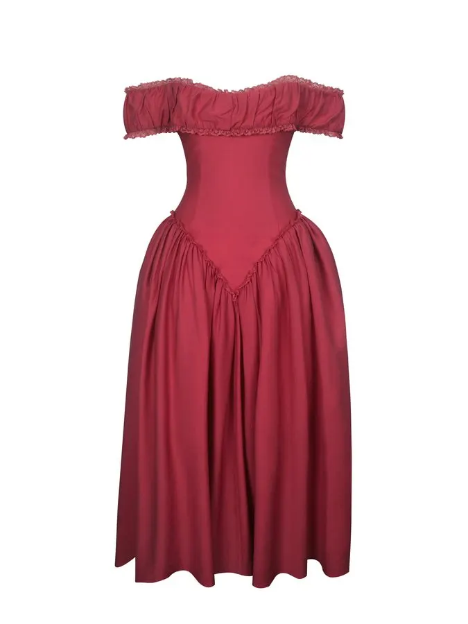 Crimson Off-Shoulder Gown