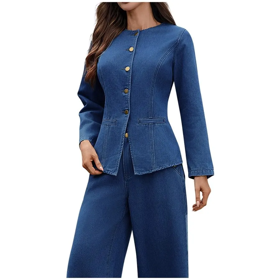 Sculpted-Shoulder Denim Jacket