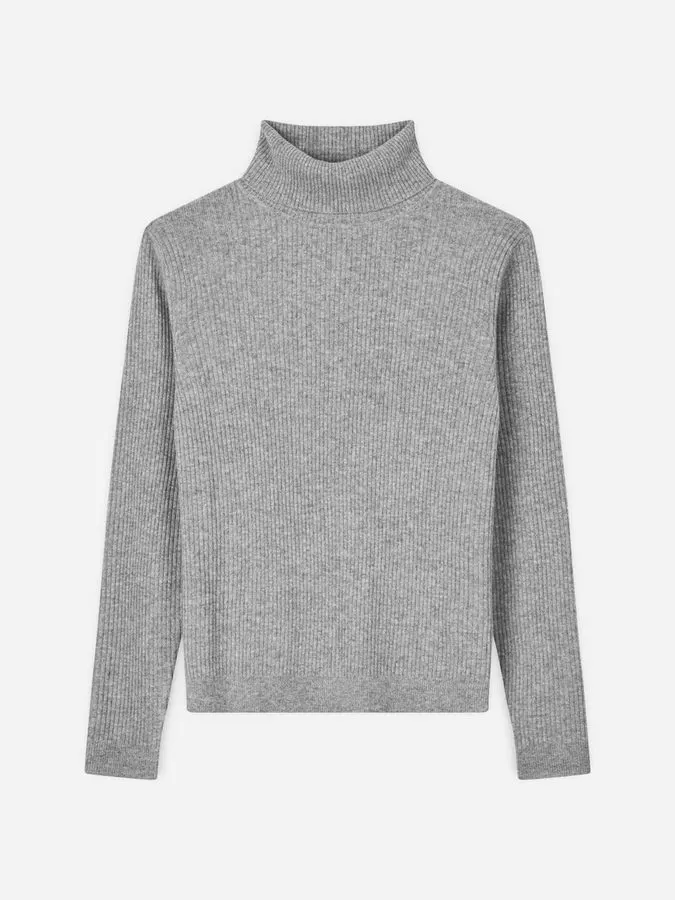 Grey Ribbed Turtleneck Sweater
