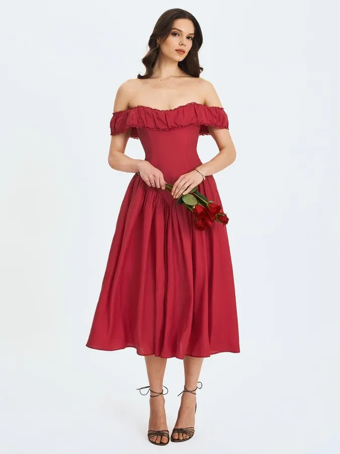 Crimson Off-Shoulder Gown