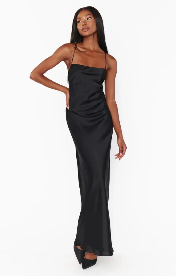 Blackened Satin Slip Gown