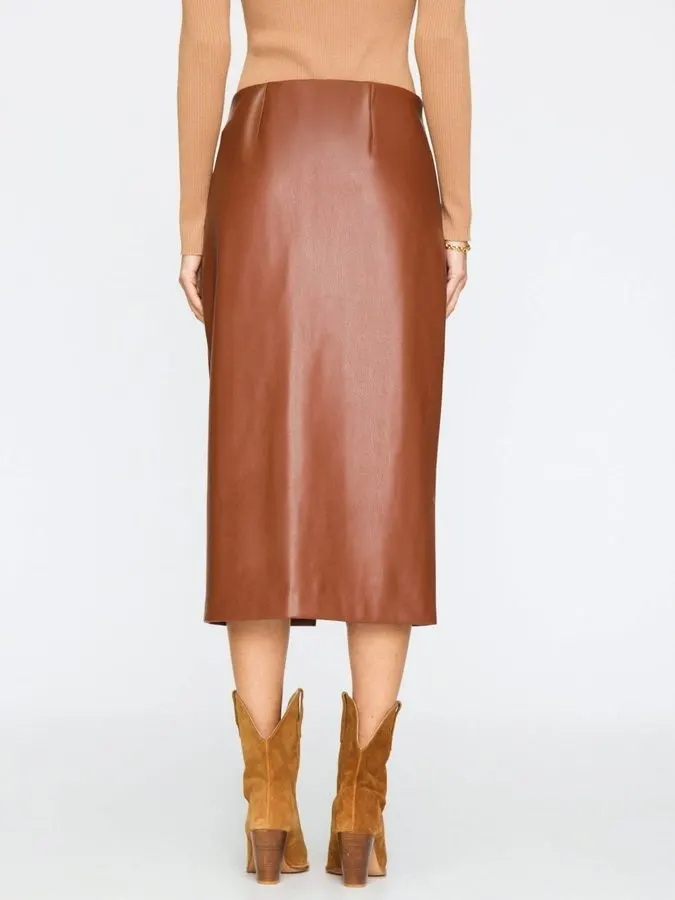 Cognac Bias-Cut Leather Skirt