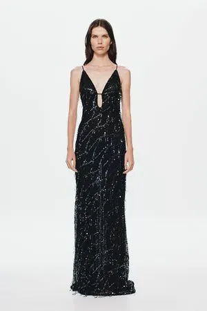 Onyx Sequin Floor-Length Gown
