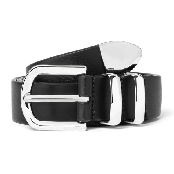 Noir Silver-Buckle Leather Belt
